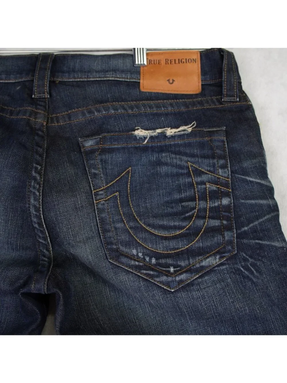True Religion Mens Ricky Relaxed Straight Distressed Blue Denim Jeans Size 36x33